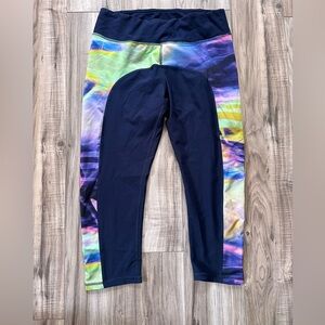 X by Gottex Studio Capri Athletic Leggings in Blue and Multicolored Size Large